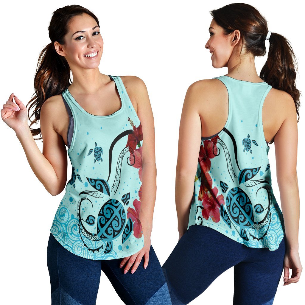 Hawaiian Sea Turtle Hibiscus Brilliant Polynesian Racerback Tank - AH Black - Polynesian Pride