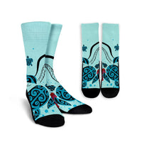 Hawaiian Sea Turtle Hibiscus Brilliant Polynesian Crew Socks - AH Crew Socks White - Polynesian Pride