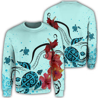 Hawaiian Sea Turtle Hibiscus Brilliant Polynesian Sweatshirt - AH Unisex Black - Polynesian Pride
