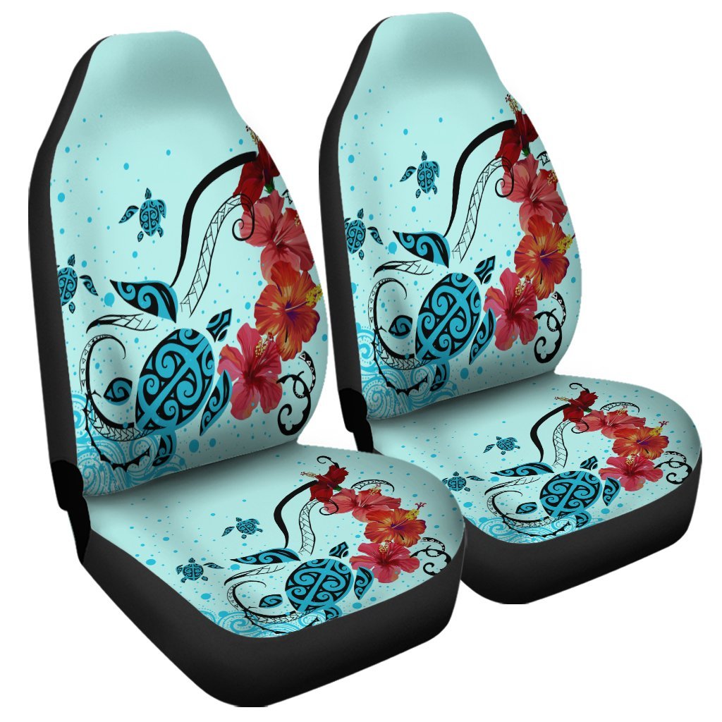 Hawaiian Sea Turtle Hibiscus Brilliant Polynesian Car Seat Covers - AH Universal Fit Black - Polynesian Pride