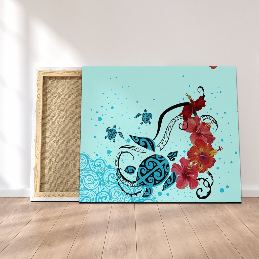 Hawaiian Sea Turtle Hibiscus Brilliant Polynesian Canvas - AH Canvas Poly-cotton - Polynesian Pride