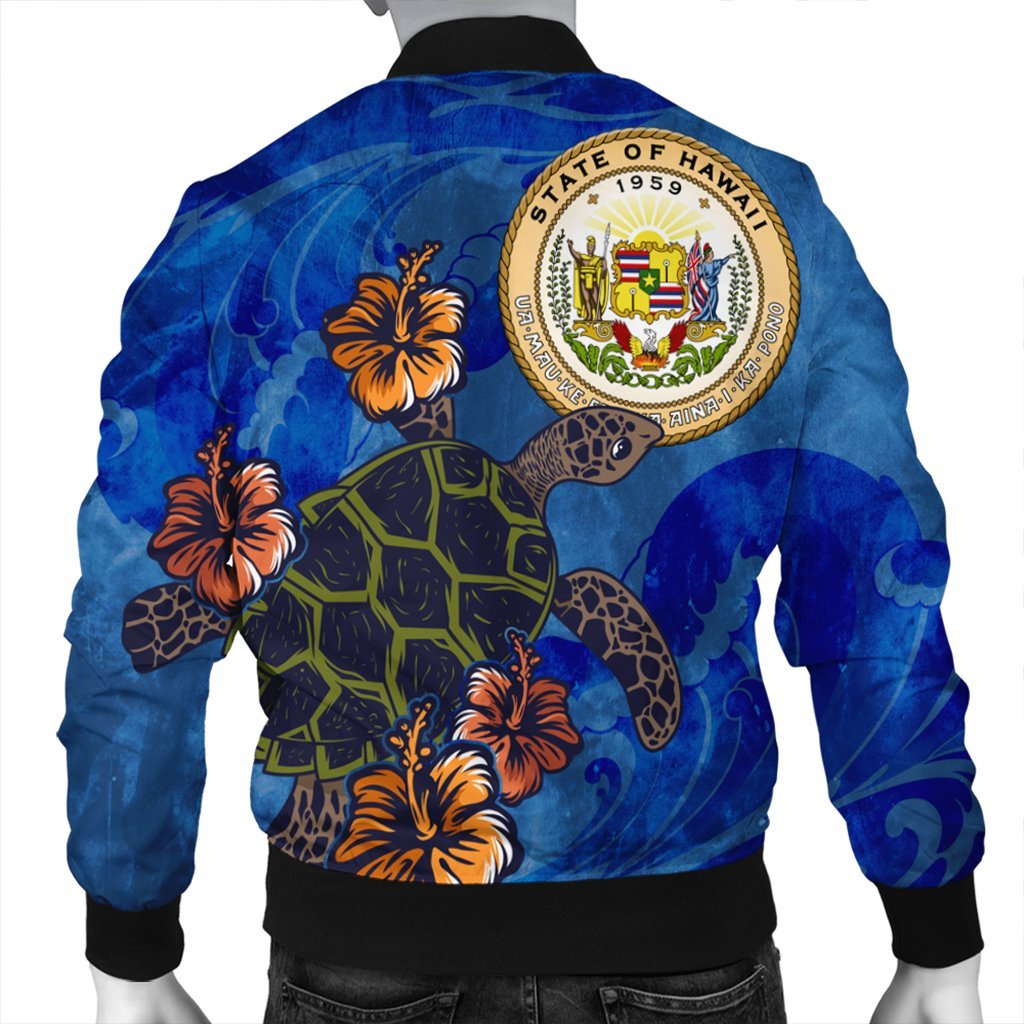 Hawaiian Seal Of Hawaii Hibiscus Ocean Turtle Polynesian Bomber Jacket - AH - Polynesian Pride