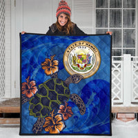 Hawaiian Seal Of Hawaii Hibiscus Ocean Turtle Polynesian Premium Quilts - AH - Polynesian Pride