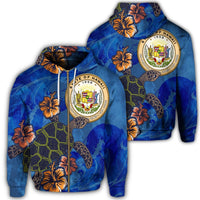 Hawaiian Seal of Hawaii Hibiscus Ocean Turtle Polynesian Zip Hoodie Unisex Art - Polynesian Pride