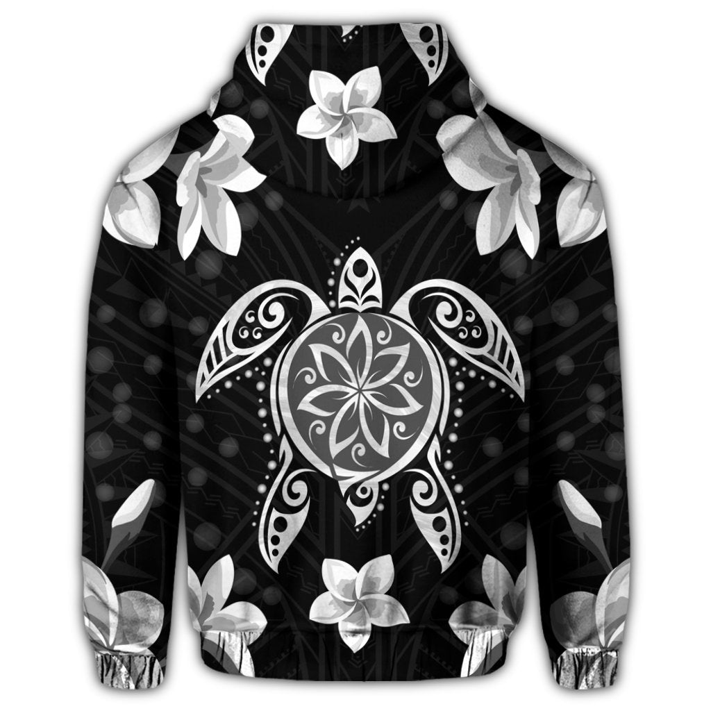 Hawaiian Silver Turtle Plumeria Zip Hoodie - Polynesian Pride