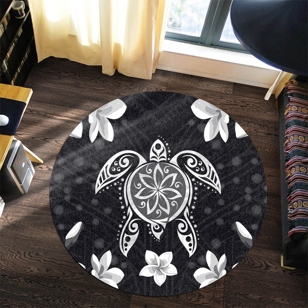 Hawaiian Silver Turtle Plumeria Round Carpet AH - Polynesian Pride