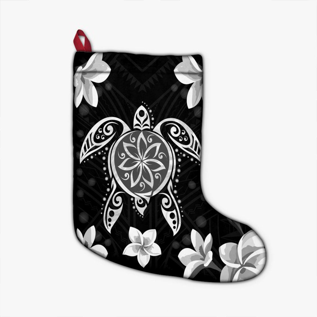 Hawaiian Silver Turtle Plumeria Christmas Stocking AH Christmas Stocking 26 X 42 cm Black - Polynesian Pride