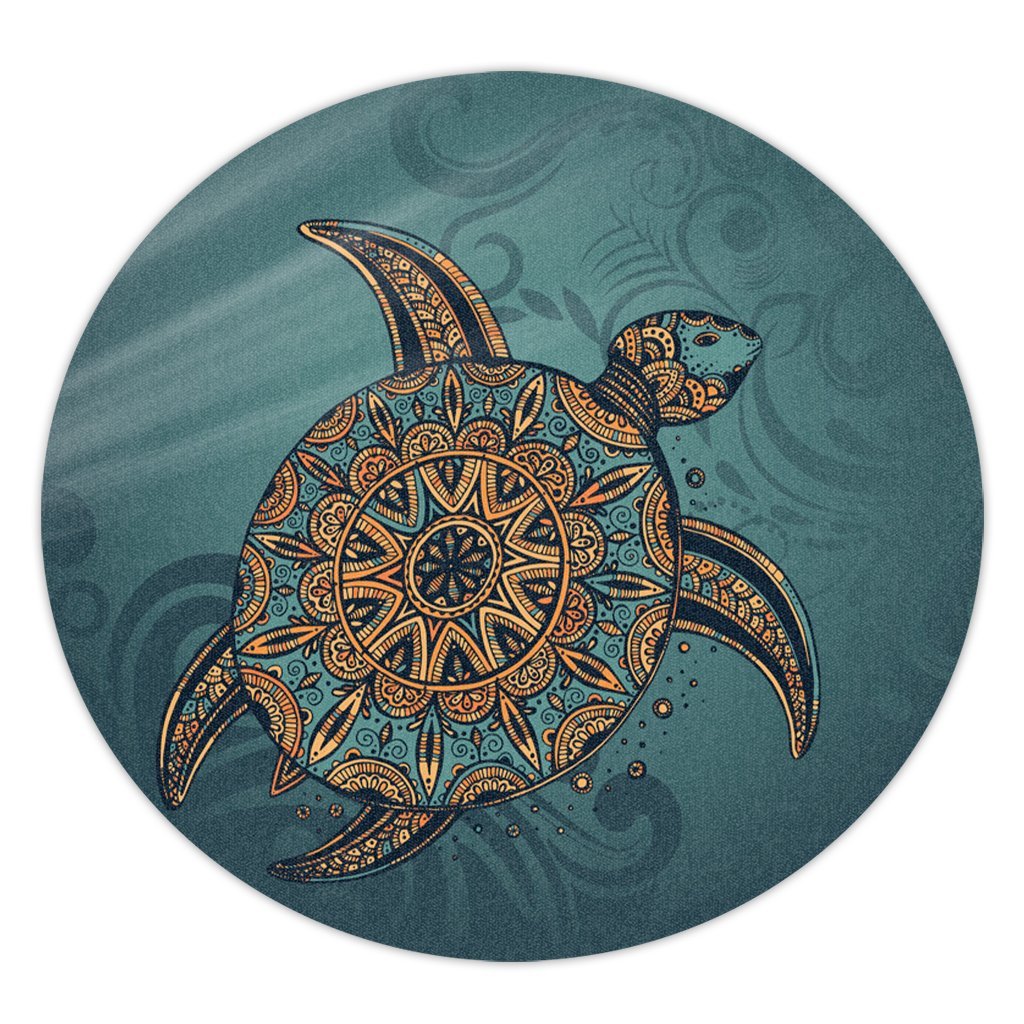 Hawaiian Skillful Turtle Polynesian Round Carpet - AH Round Carpet Luxurious Plush - Polynesian Pride