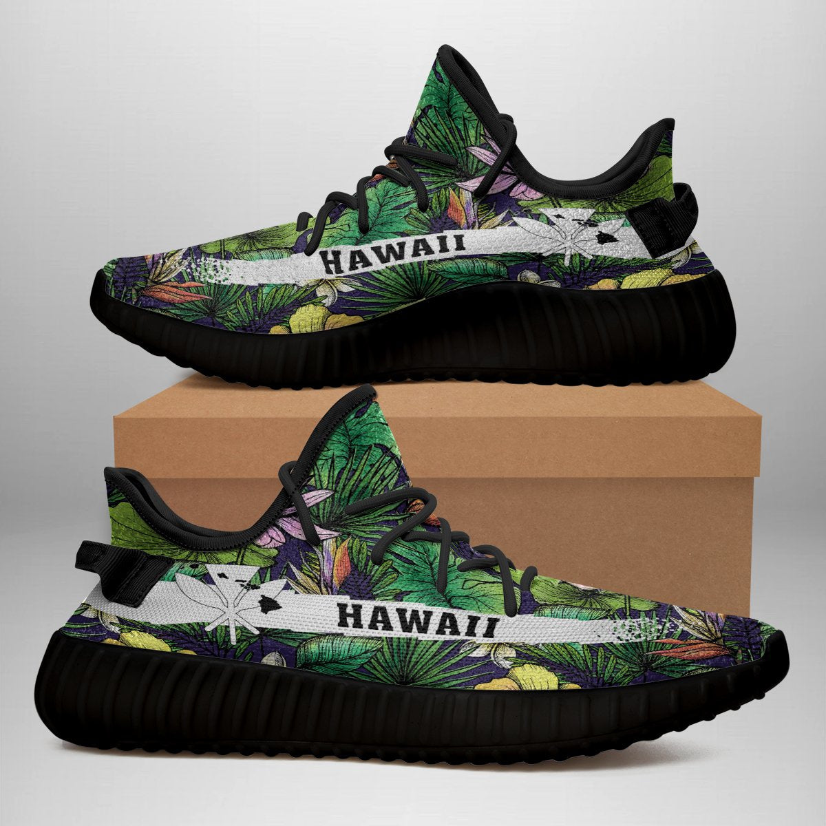 Hawaiian Sneakers YZ Hibiscus And Plumeria Green - Polynesian Pride