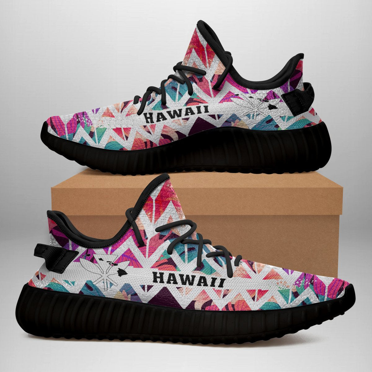 Hawaiian Sneakers YZ Palm Foliage On Striped Zigzag - Polynesian Pride