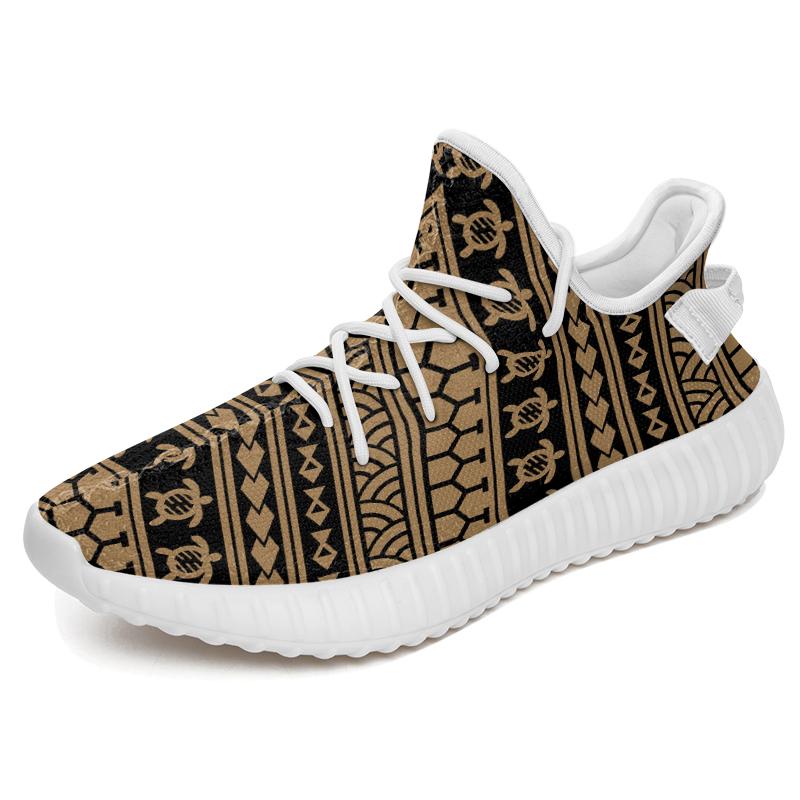 Hawaiian Sneakers YZ Polynesian Tattoo Tribal Gold AH White - Polynesian Pride