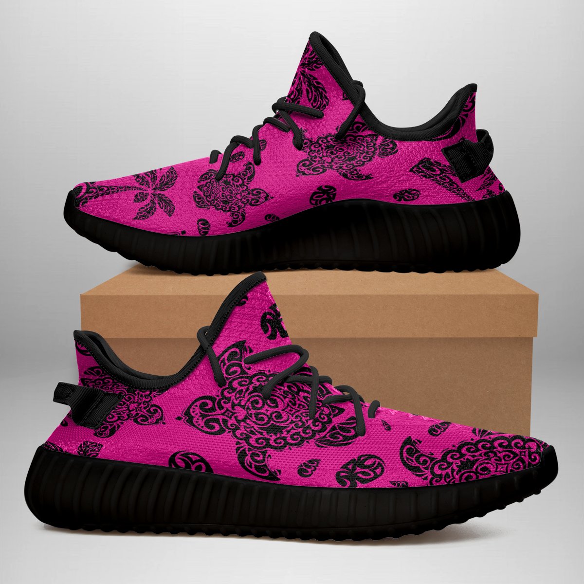 Hawaiian Sneakers YZ Polynesian Turtle Palm And Sea Pebbles Pink AH - Polynesian Pride