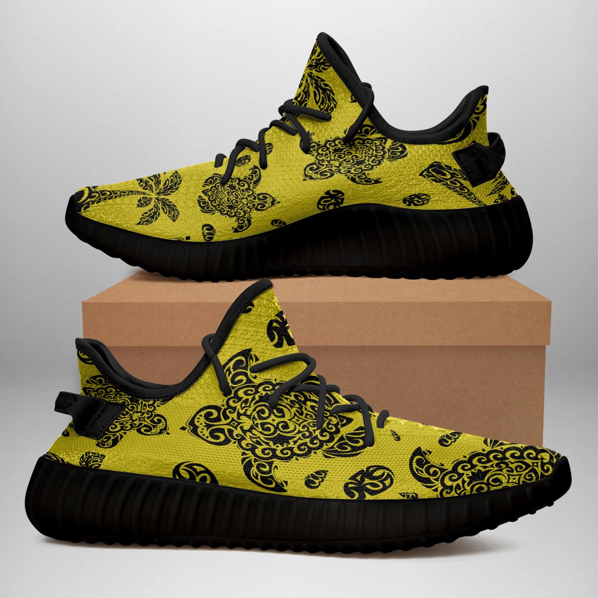 Hawaiian Sneakers YZ Polynesian Turtle Palm And Sea Pebbles Yellow AH - Polynesian Pride