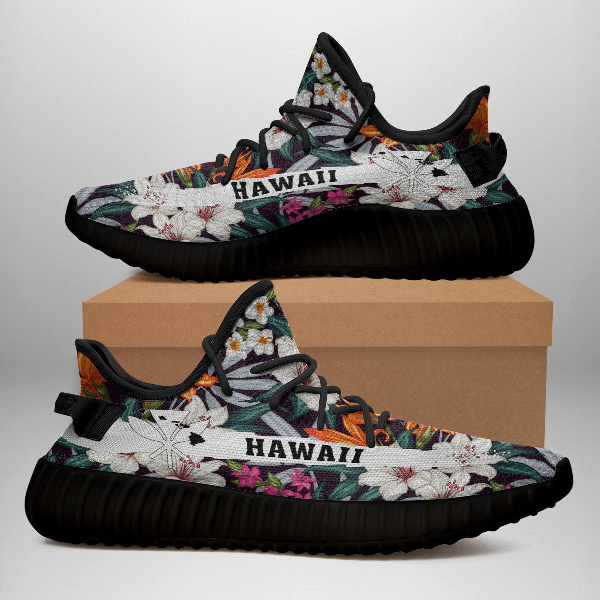 Hawaiian Sneakers YZ Seamless Exotic Pattern With Tropical Leaves Flowers - Polynesian Pride