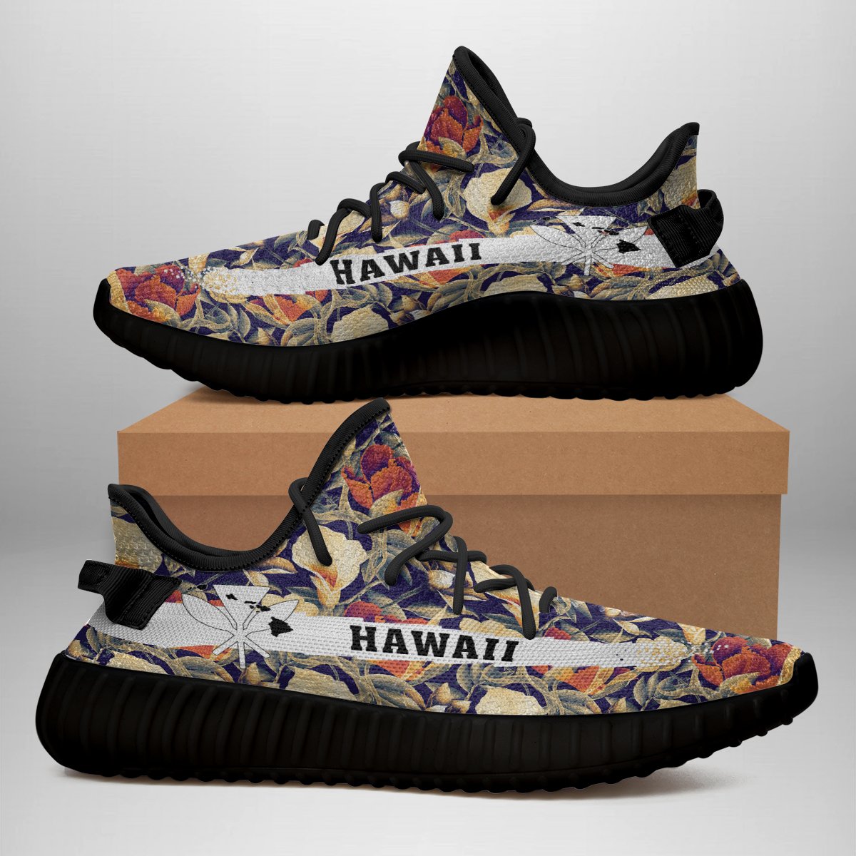 Hawaiian Sneakers YZ Seamless Tropical Flower Plant And Leaf Pattern Background - Polynesian Pride