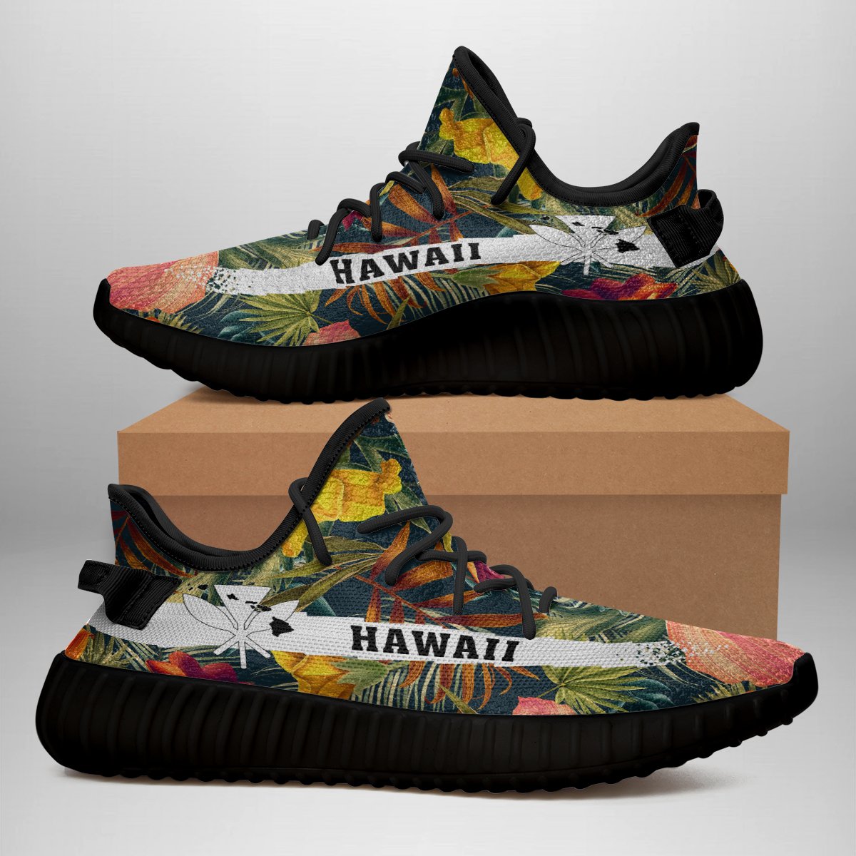 Hawaiian Sneakers YZ Seamless Tropical Flower Plant And Leaf Pattern - Polynesian Pride