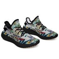 Hawaiian Sneakers YZ Tropical Flower Plant And Leaf Pattern Black - Polynesian Pride