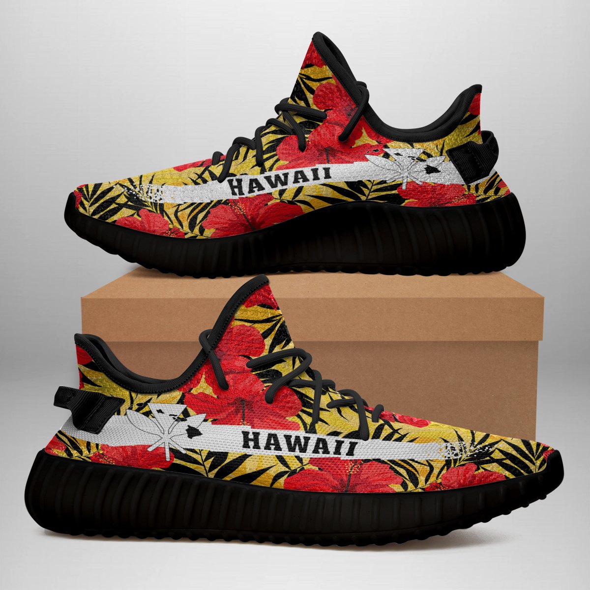 Hawaiian Sneakers YZ Tropical Flowers And Palm Leaves - Polynesian Pride