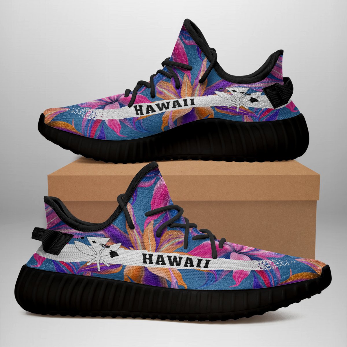 Hawaiian Sneakers YZ Tropical Flowers Pink - Polynesian Pride