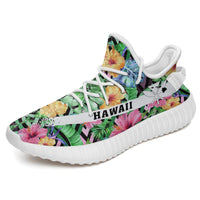 Hawaiian Sneakers YZ Tropical Hibiscus Banana Leafs White - Polynesian Pride