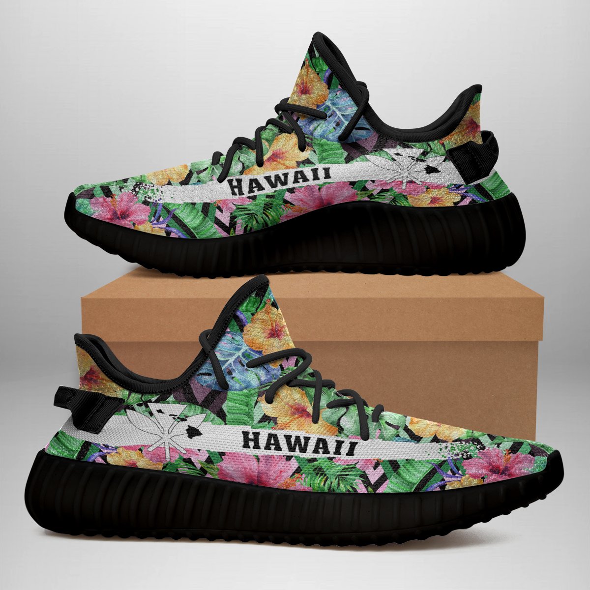 Hawaiian Sneakers YZ Tropical Hibiscus Banana Leafs - Polynesian Pride