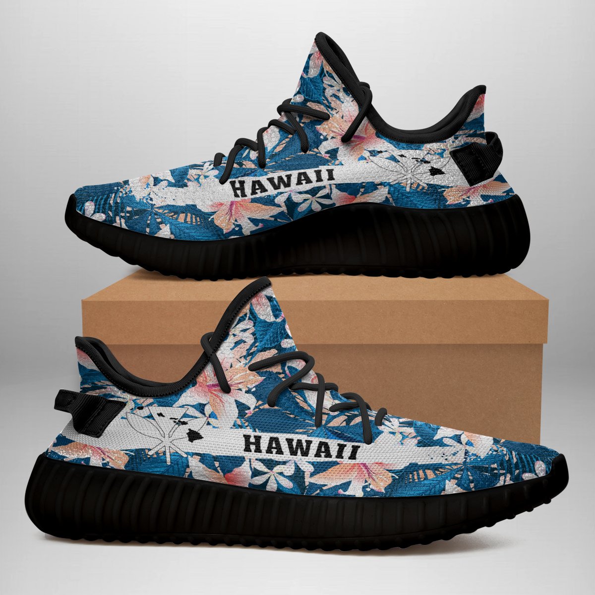 Hawaiian Sneakers YZ Tropical Hibiscus Blue - Polynesian Pride