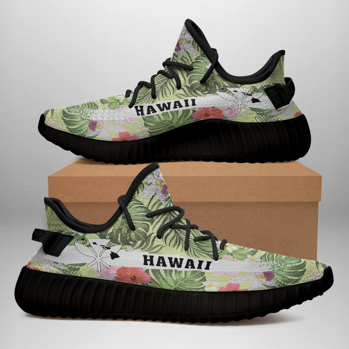 Hawaiian Sneakers YZ Tropical Hibiscus Plumeria Green - Polynesian Pride