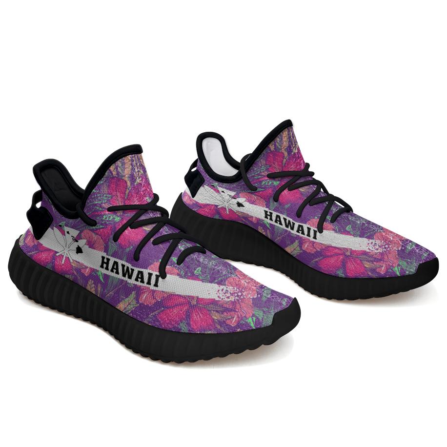 Hawaiian Sneakers YZ Tropical Hibiscus Purple Black - Polynesian Pride