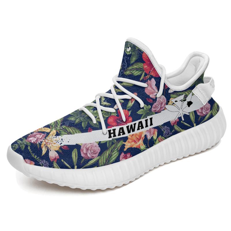Hawaiian Sneakers YZ Tropical Hibiscus Red And Plumeria White White - Polynesian Pride