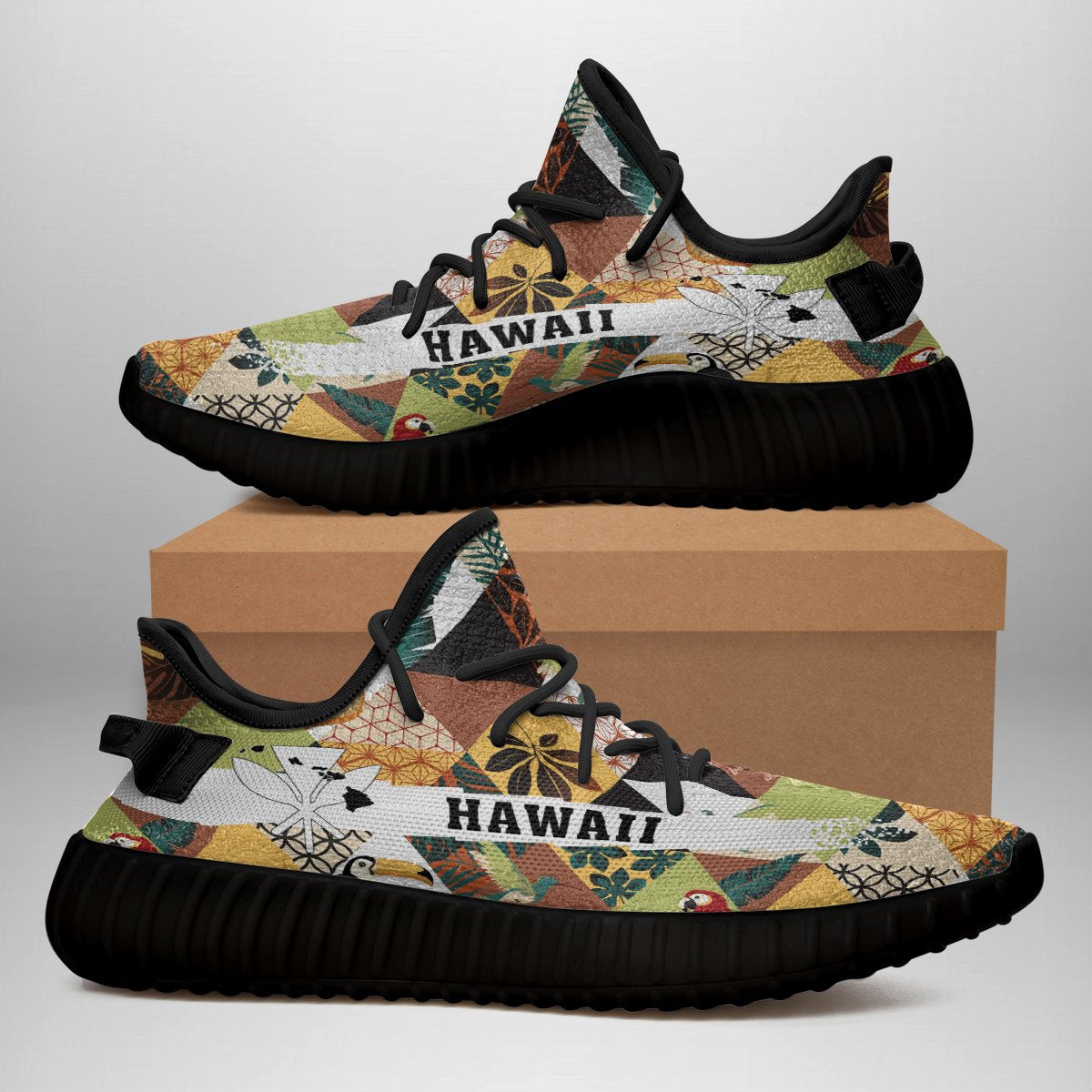 Hawaiian Sneakers YZ Tropical Jungle Parrots And Flamingos Pattern - Polynesian Pride