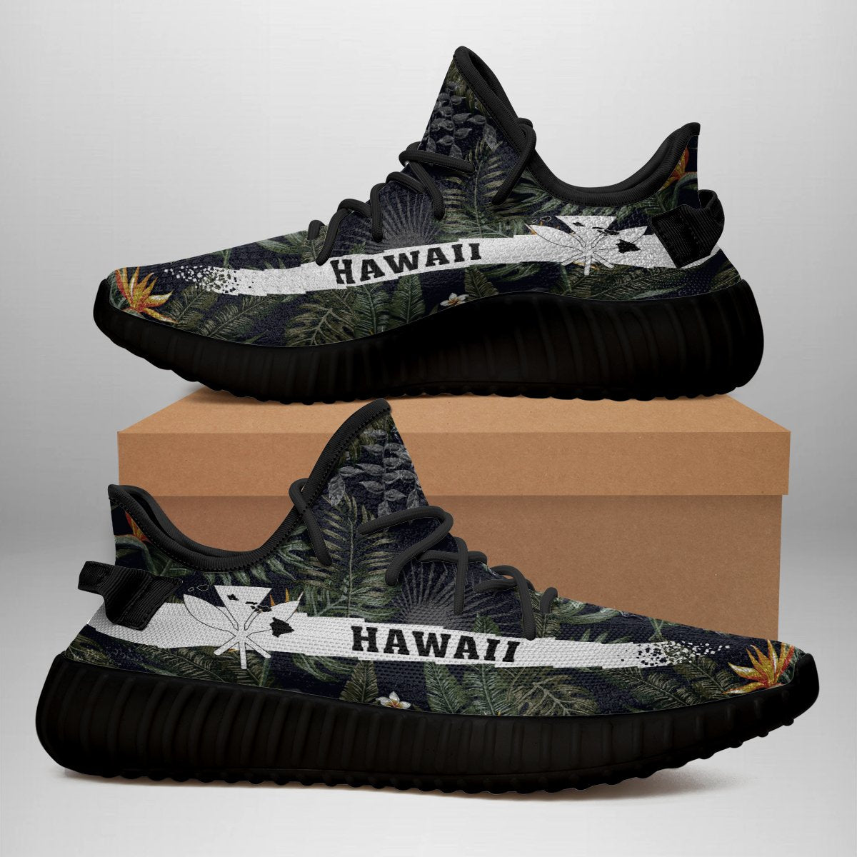 Hawaiian Sneakers YZ Tropical Leaves And Flowers In The Night Style - Polynesian Pride