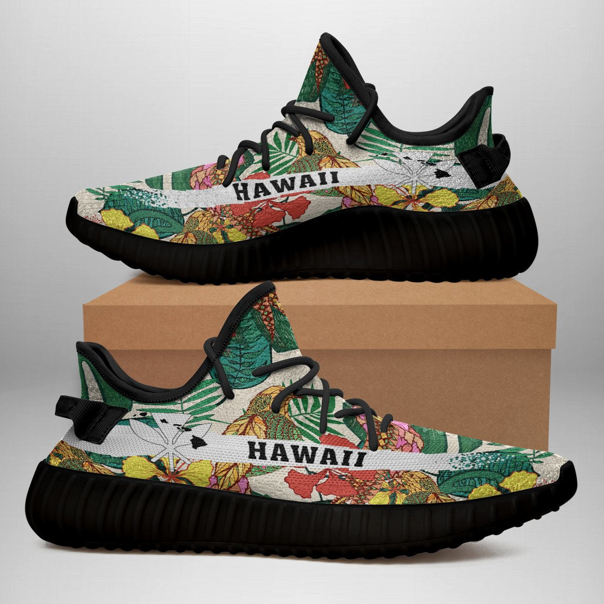 Hawaiian Sneakers YZ Tropical Leaves Flowers And Birds Floral Jungle - Polynesian Pride