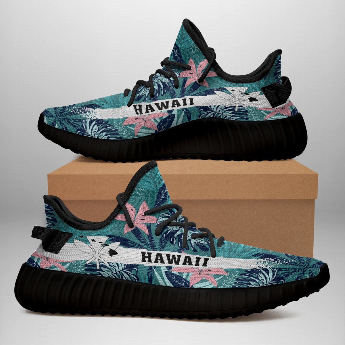 Hawaiian Sneakers YZ Tropical Monstera Leaf Blue - Polynesian Pride