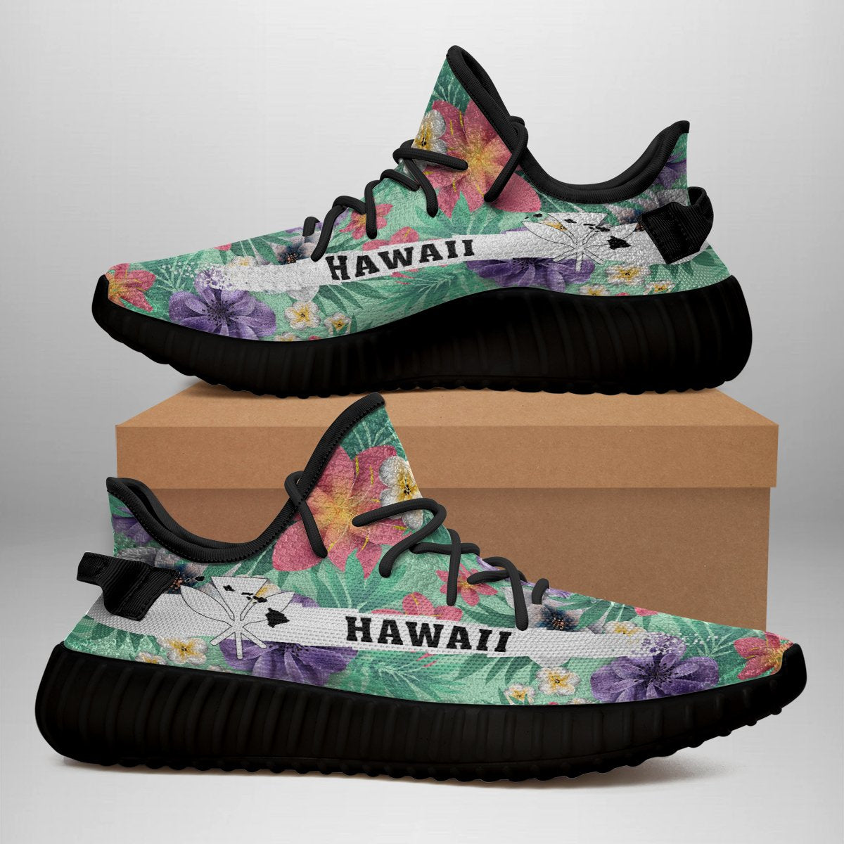 Hawaiian Sneakers YZ Tropical Flower Blossom Cluster Seamless Pattern Tropical Flowers Palm Leaves Plant And Leaf - Polynesian Pride