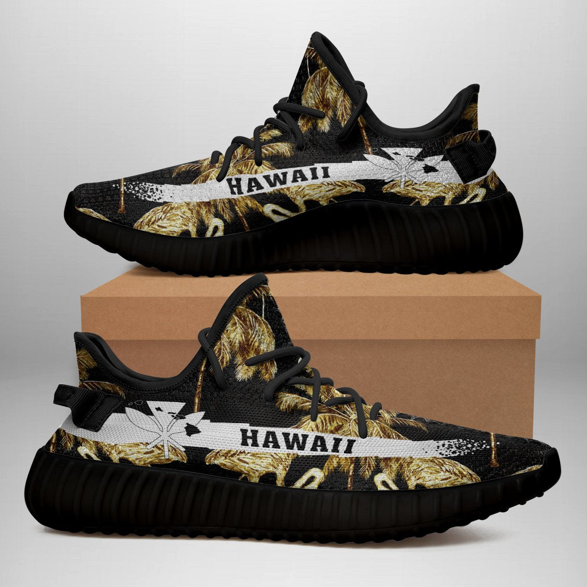 Hawaiian Sneakers YZ Watercolor Flamingos Palm Trees Beautiful Seamless - Polynesian Pride