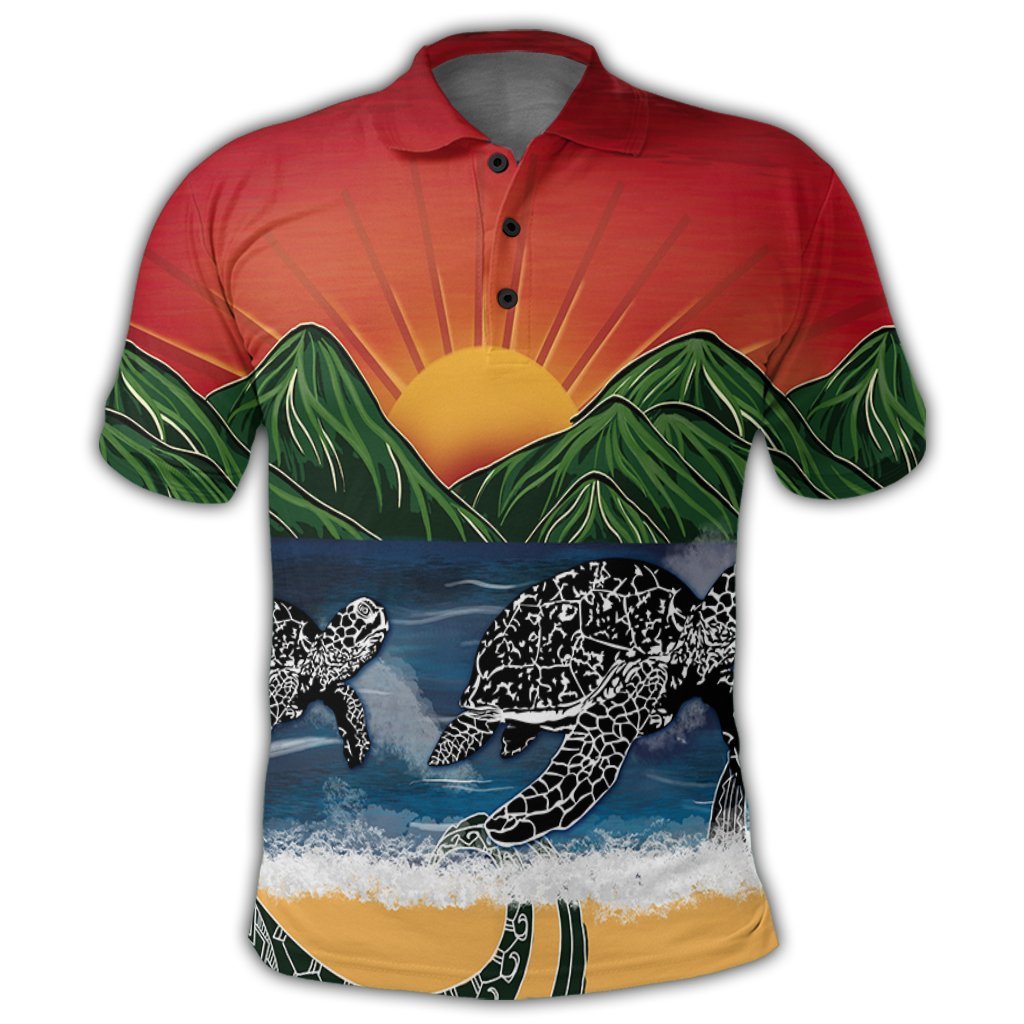 Hawaiian Sunset Ocean Turtle Polo Shirt - Polynesian Pride