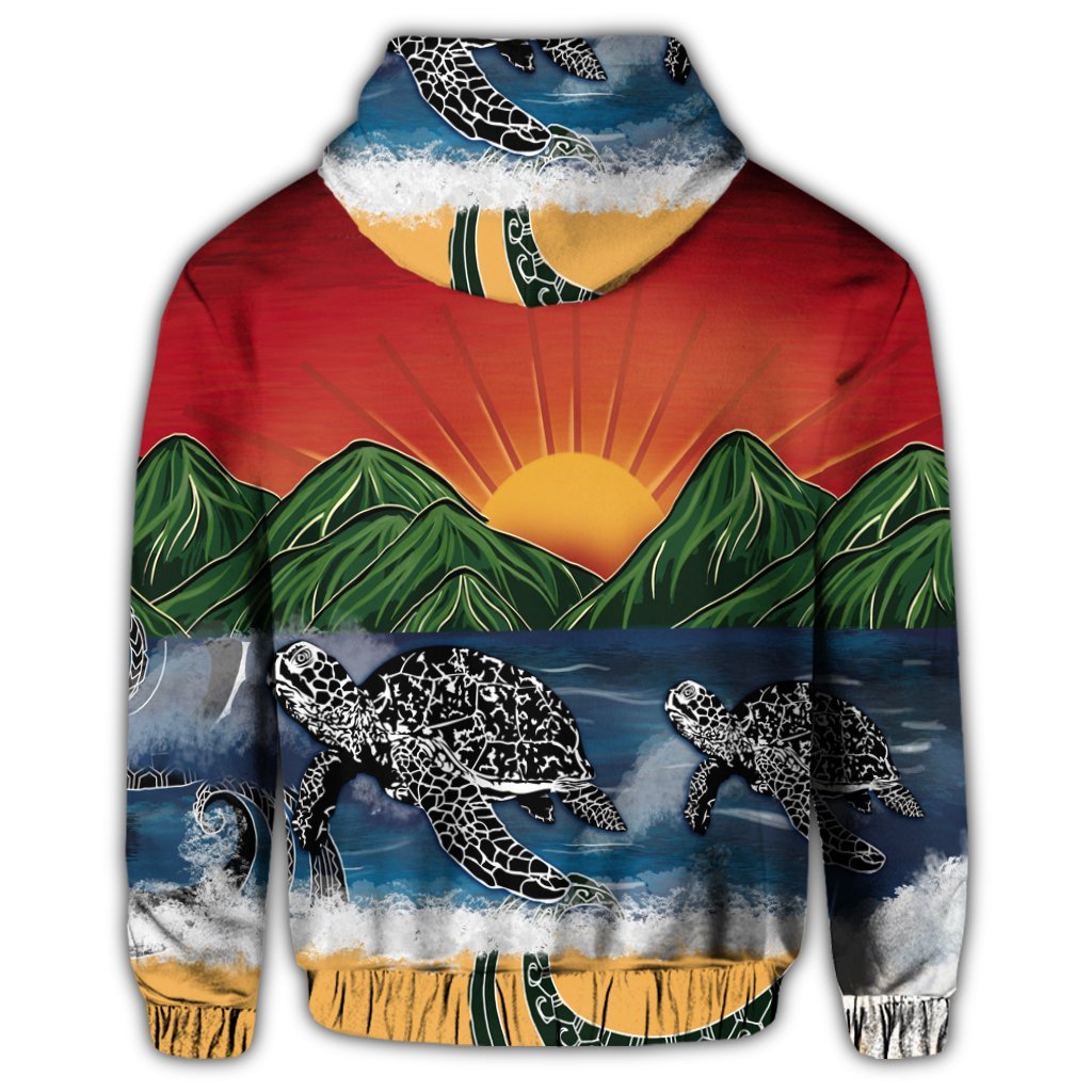 Hawaiian Sunset Ocean Turtle Zip Hoodie - Polynesian Pride