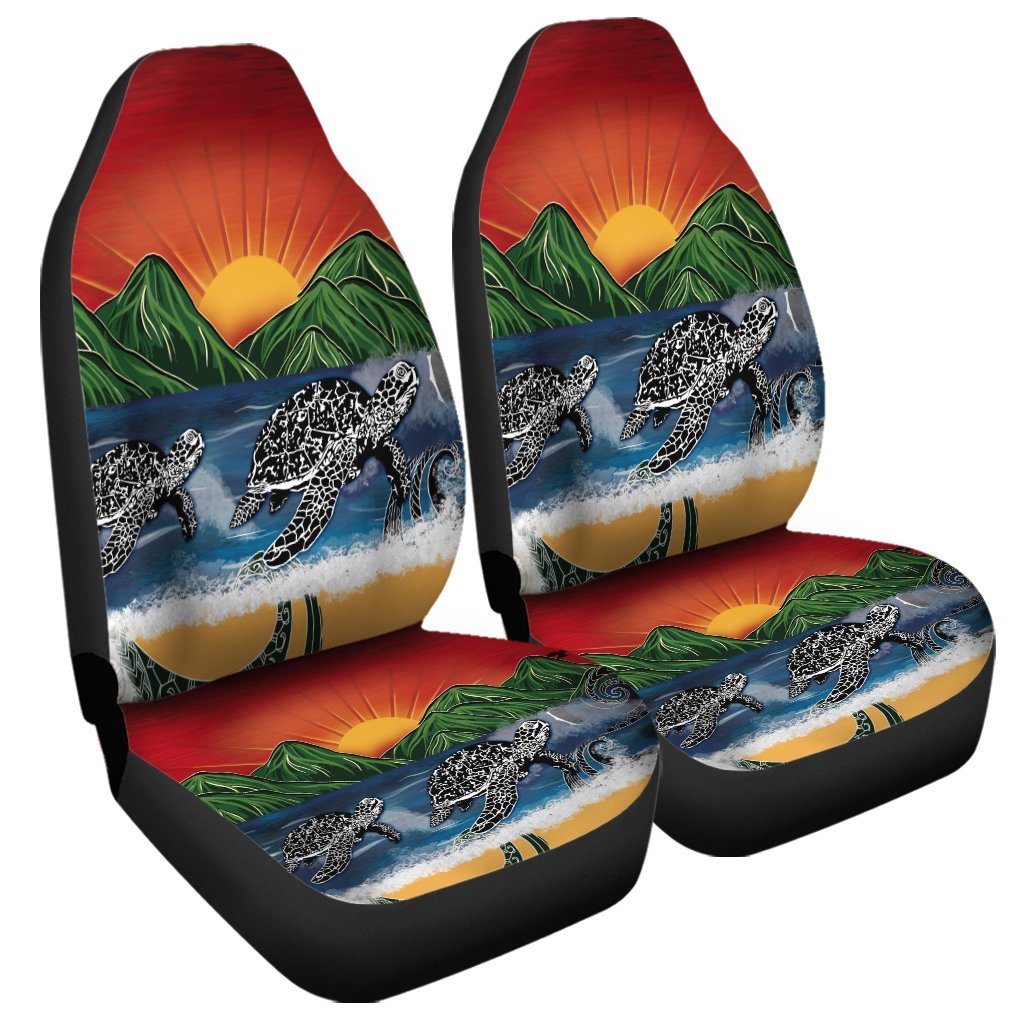 Hawaiian Sunset Ocean Turtle Car Seat Covers - AH Universal Fit Black - Polynesian Pride