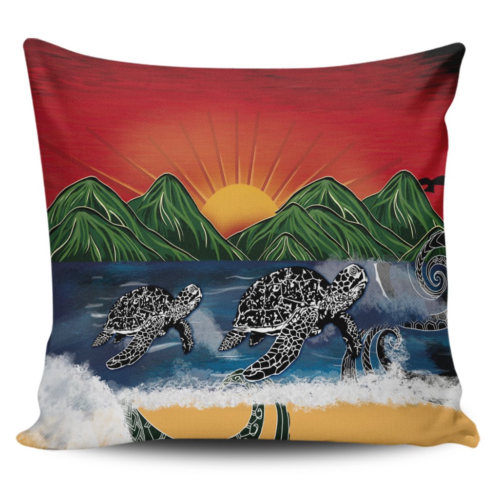 Hawaiian Sunset Ocean Turtle Pillow Covers - AH Pillow Covers Black - Polynesian Pride