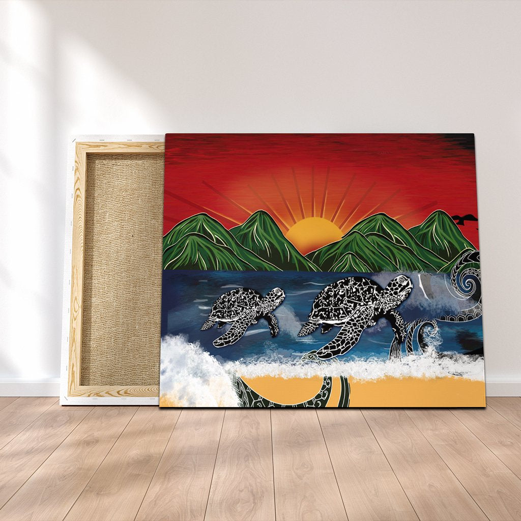 Hawaiian Sunset Ocean Turtle Canvas - AH Canvas Poly-cotton - Polynesian Pride