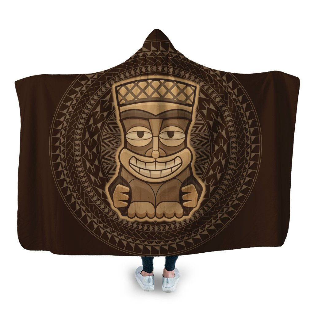 Hawaiian Tiki Hooded Blanket AH Hooded Blanket White - Polynesian Pride