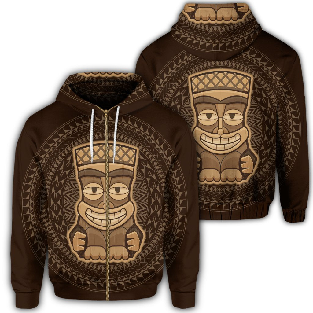Hawaiian Tiki Zip Hoodie Unisex Art - Polynesian Pride