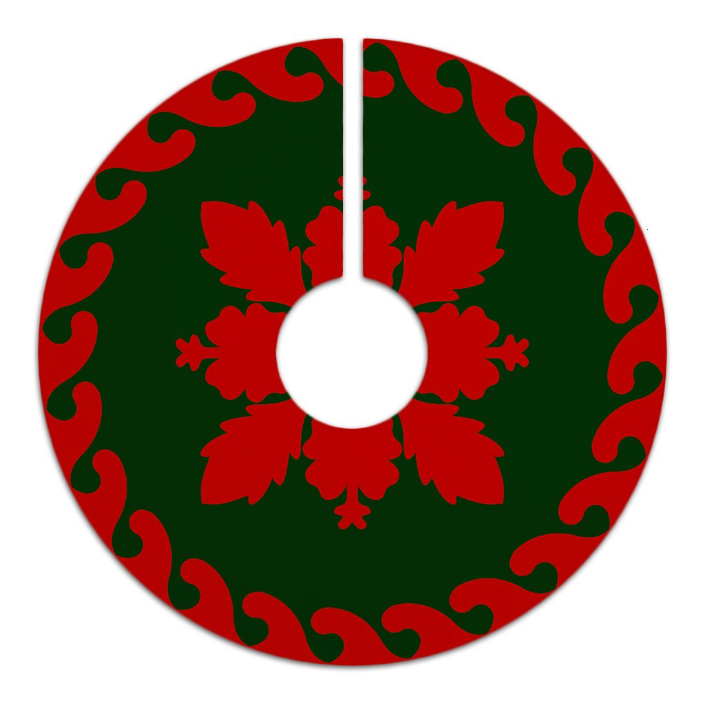 Hawaiian Traditional Hibiscus Flowers Tree Skirt - Red Green - AH - Polynesian Pride