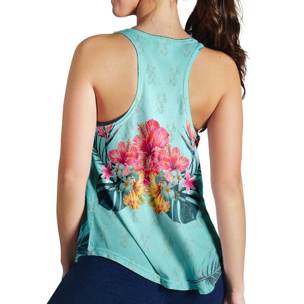 Hawaiian Tropical Strelitzia Hibiscus Plumeria Centre Racerback Tank - AH - Polynesian Pride