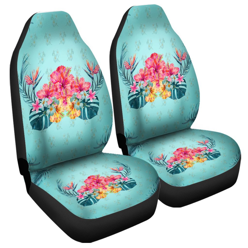 Hawaiian Tropical Strelitzia Hibiscus Plumeria Centre Car Seat Covers - AH Universal Fit Black - Polynesian Pride