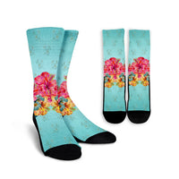Hawaiian Tropical Strelitzia Hibiscus Plumeria Centre Crew Socks - AH Crew Socks White - Polynesian Pride