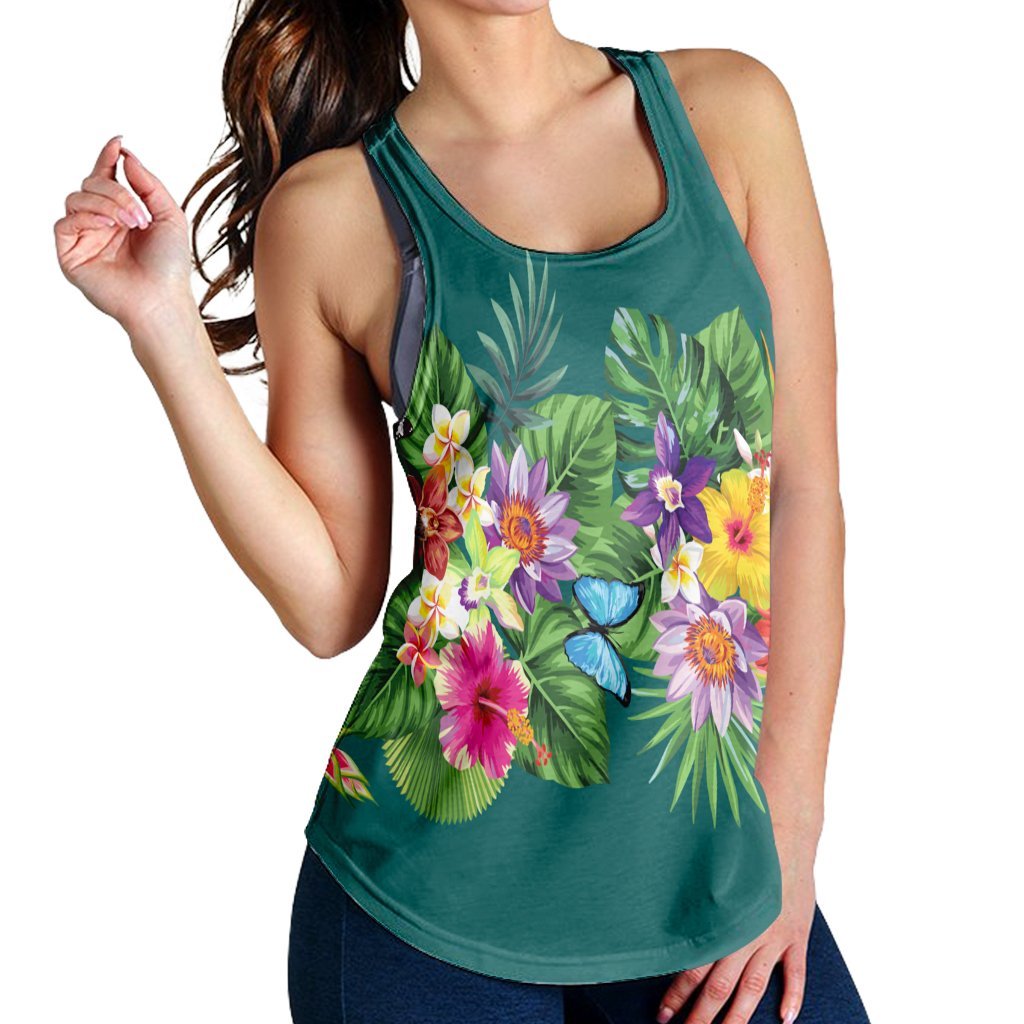 Hawaiian Tropical Strelitzia Plumeria Orchids Hibiscus Polynesian Racerback Tank - AH - Polynesian Pride