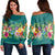 Hawaiian Tropical Strelitzia Plumeria Orchids Hibiscus Polynesian Women's Off Shoulder Sweater - AH Black - Polynesian Pride