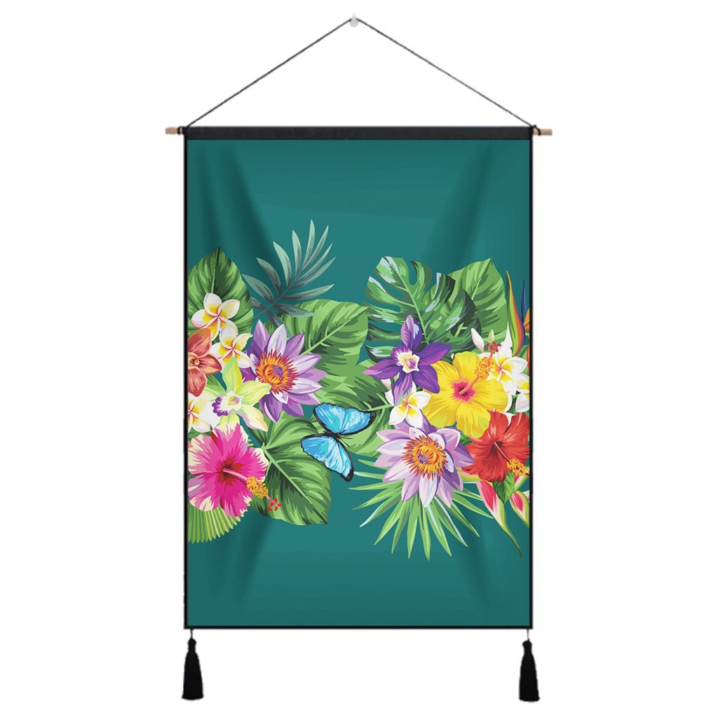 Hawaiian Tropical Strelitzia Plumeria Orchids Hibiscus Polynesian Hanging Poster - AH Hanging Poster Cotton And Linen - Polynesian Pride
