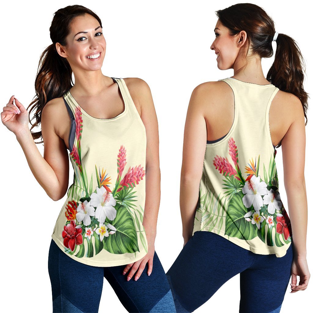Hawaiian Tropical Wonderful Hibiscus Plumeria Strelitzia Racerback Tank - AH Black - Polynesian Pride
